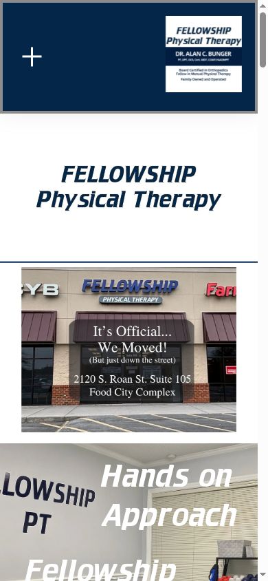 Fellowship Physical Therapy's current website on a phone